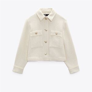 Oversized Tweed ZARA Cream Blazer with gold buttons